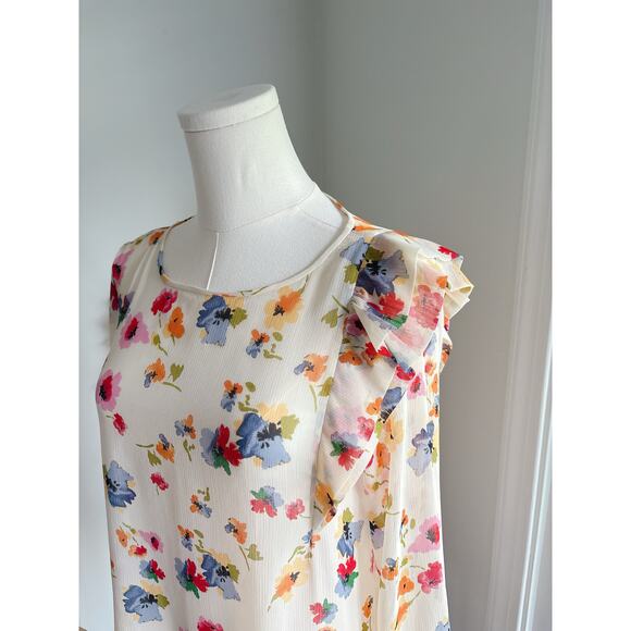 Zara Sheer Floral Ruffle Long Sleeve Blouse Women’s Medium Romantic Garden Party - Picture 2 of 9